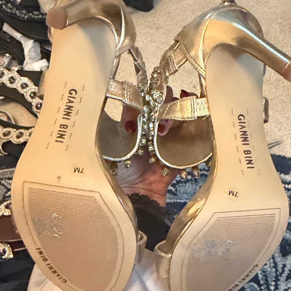 Gianni Bini Gold Crystal Embellished Heels - Picture 7 of 8